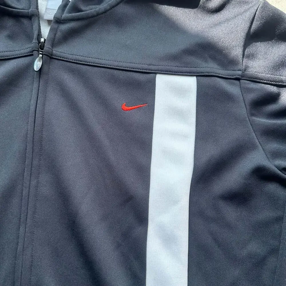 Vintage Nike Full Zip Athletic Track Hoodie Jacket Black and White